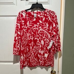 Chico's Red and White Graphic Blouse with Relaxed Fit